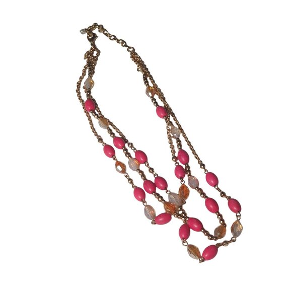 Beaded Pink Gold Women Necklace Jewelry Layered 16 to 19 Inch Neck - Picture 2 of 6